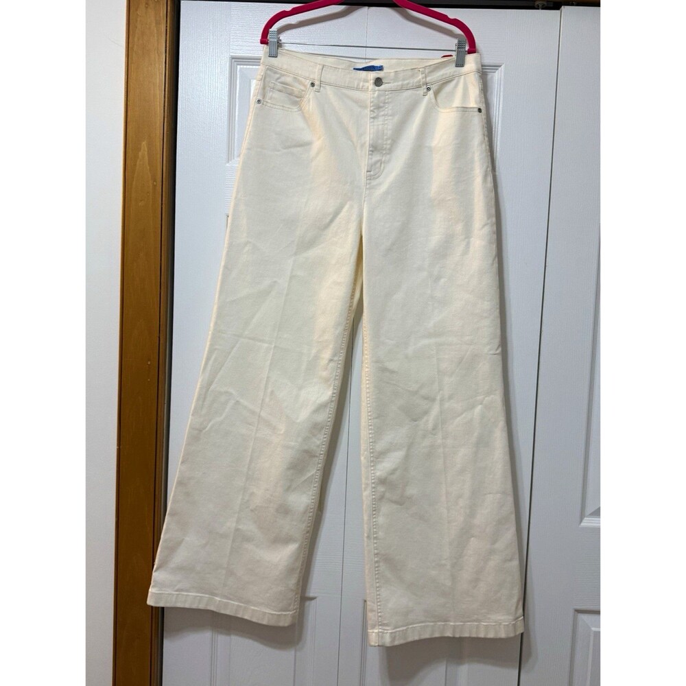 NWT J. McLaughlin Ivory Denim Wide-Leg Pants – Mid Rise Stretch Pockets – Sz 14